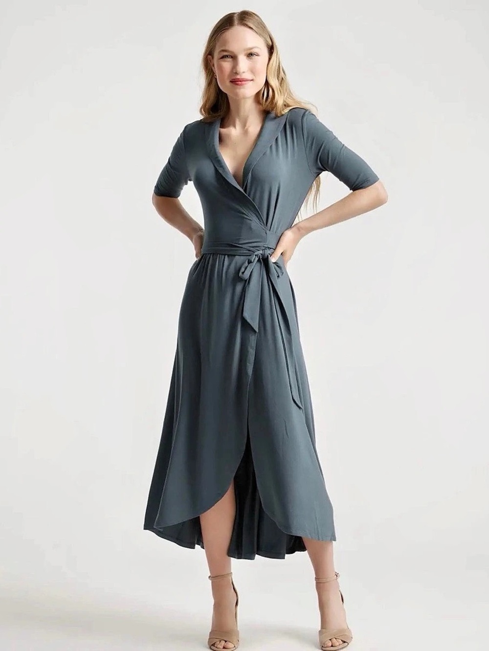 Quince Tencel Jersey Midi Wrap Dress Dark Olive Size Medium NWT